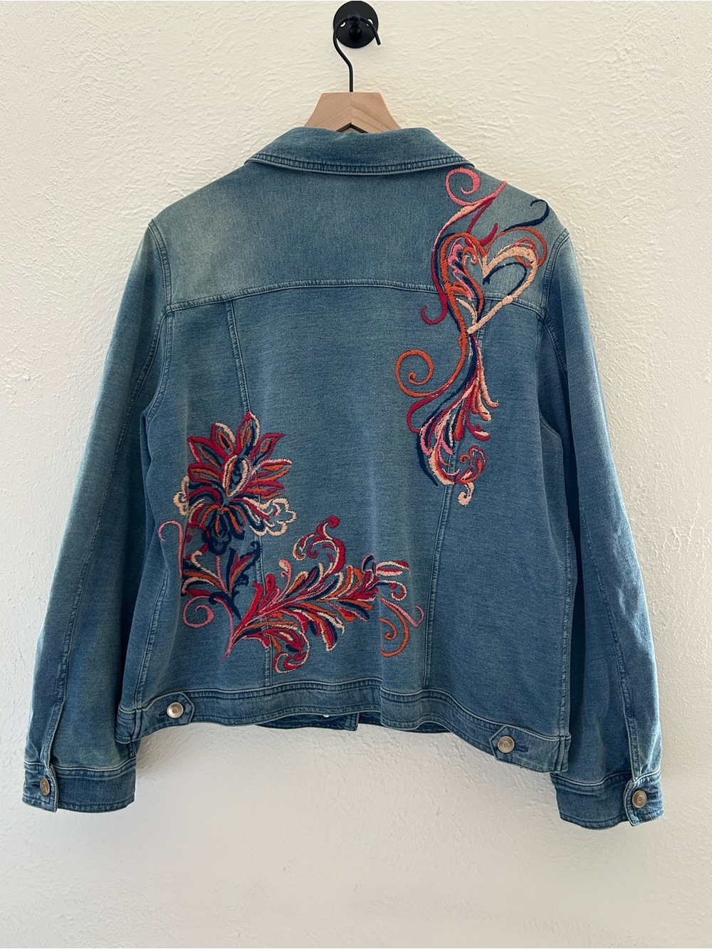Zenergy by Chico’s Embroidered Plus Size Denim Jacket| Boho Artsy Floral Western